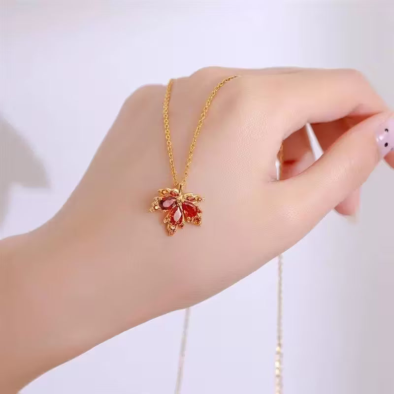 Golden Maple Leaf Pendant Necklace