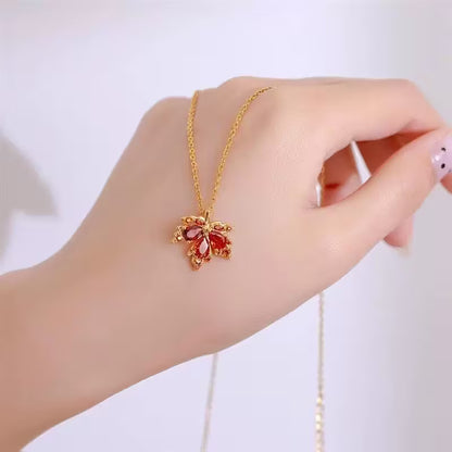 Golden Maple Leaf Pendant Necklace