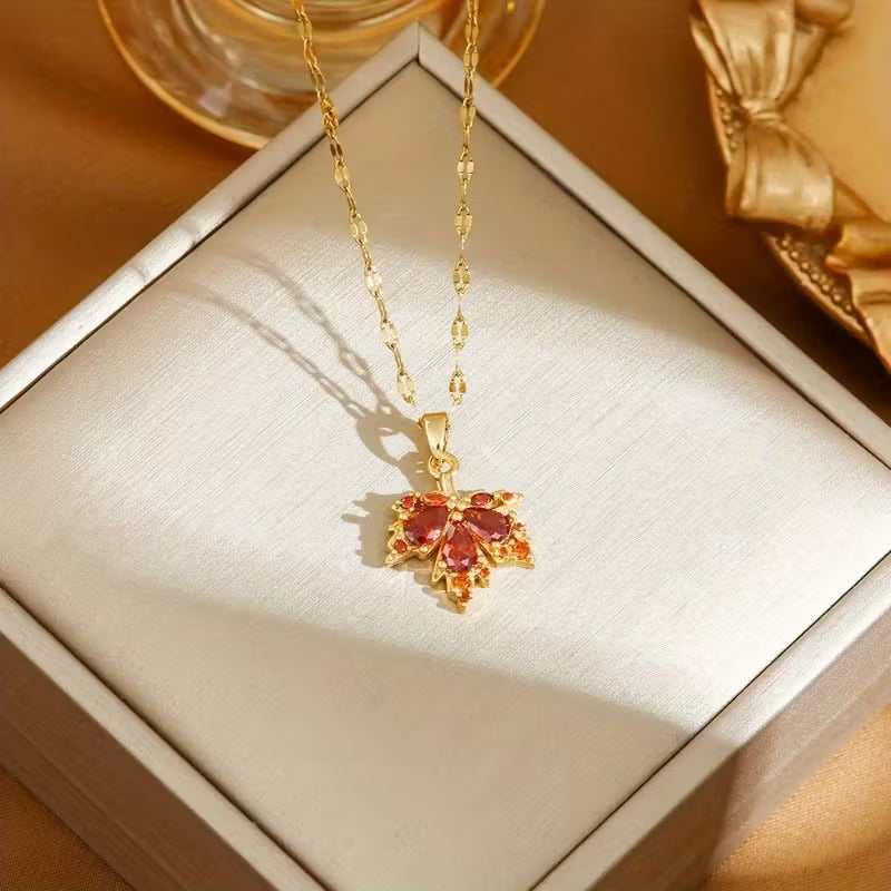 Golden Maple Leaf Pendant Necklace