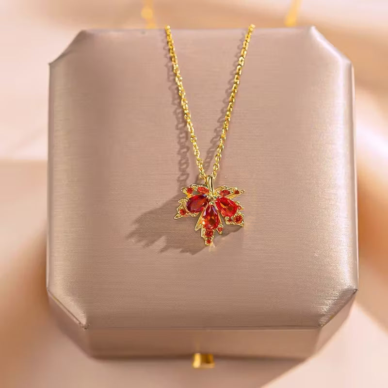 Golden Maple Leaf Pendant Necklace