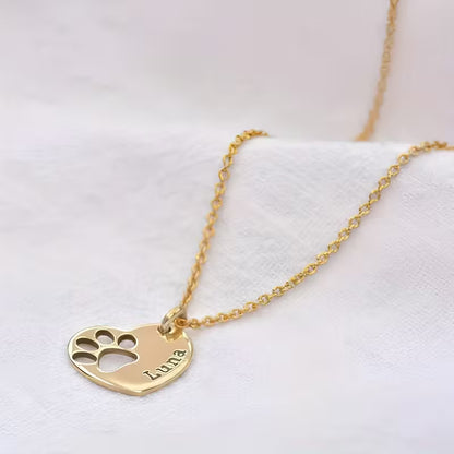 Personalized Paw Print Necklace – Custom Name Heart Pendant