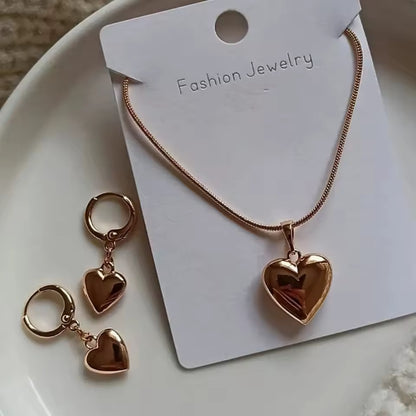 Gold Plated Heart Jewelry Set – Necklace & Dangle Earrings for Women