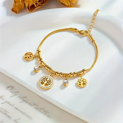 Golden Tree Charm Bracelet with Zirconia