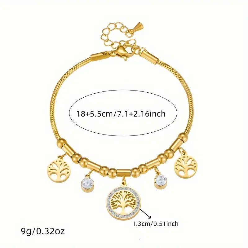 Golden Tree Charm Bracelet with Zirconia