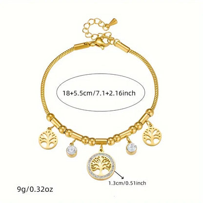 Golden Tree Charm Bracelet with Zirconia