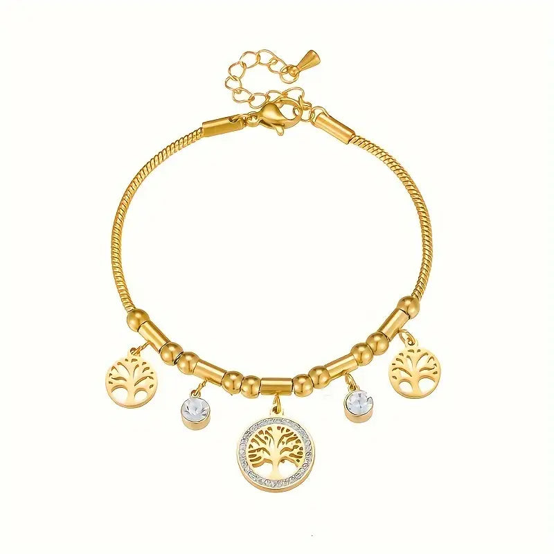 Golden Tree Charm Bracelet with Zirconia