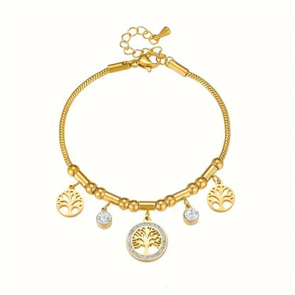 Golden Tree Charm Bracelet with Zirconia