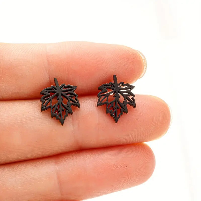 Elegant Maple Leaf Stainless Steel Studs – Unisex Fashion Jewellery