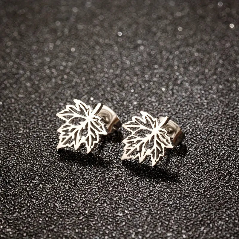 Elegant Maple Leaf Stainless Steel Studs – Unisex Fashion Jewellery