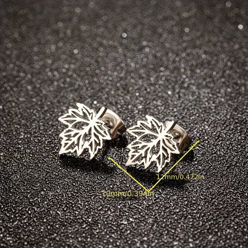 Elegant Maple Leaf Stainless Steel Studs – Unisex Fashion Jewellery