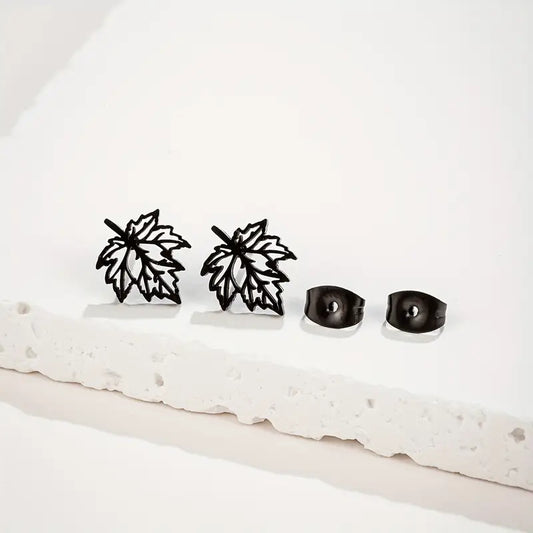 Elegant Maple Leaf Stainless Steel Studs – Unisex Fashion Jewellery