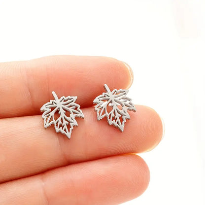 Elegant Maple Leaf Stainless Steel Studs – Unisex Fashion Jewellery