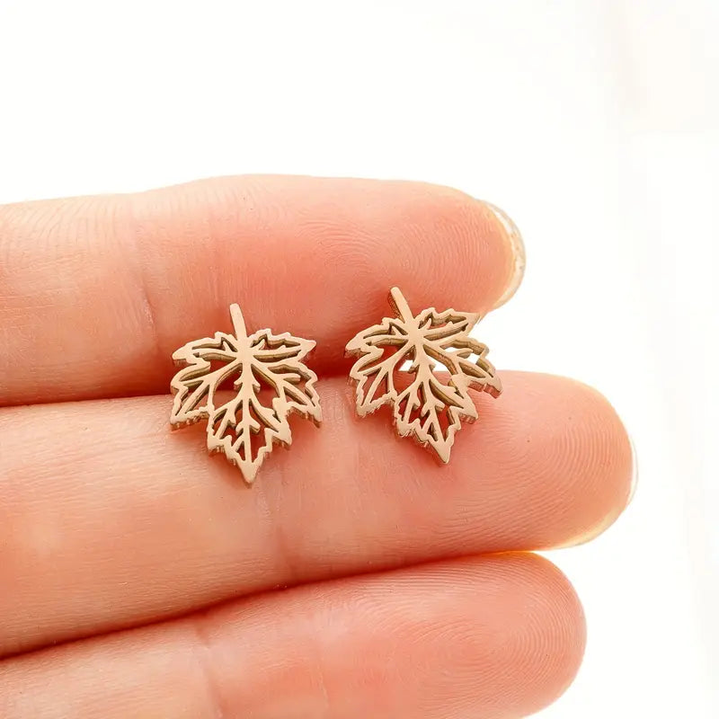 Elegant Maple Leaf Stainless Steel Studs – Unisex Fashion Jewellery
