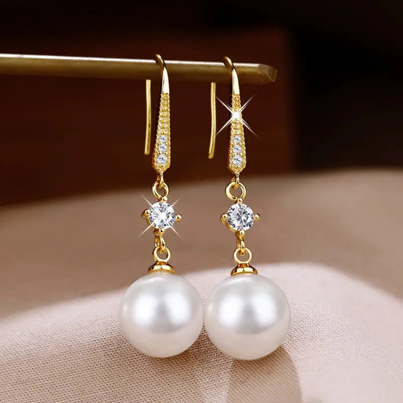 Elegant Zirconia & Pearl Drop Earrings | Chic Dangle Jewellery for Women