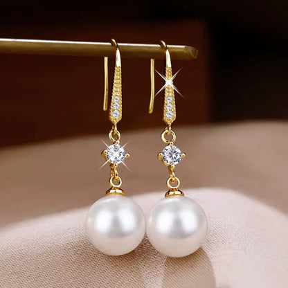Elegant Zirconia & Pearl Drop Earrings | Chic Dangle Jewellery for Women