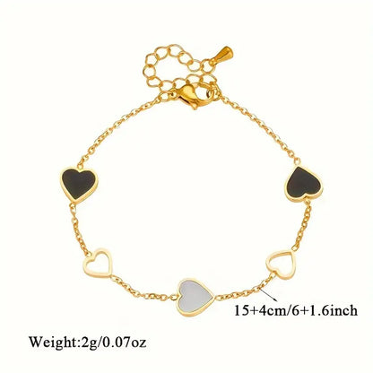 Heart Stainless Steel Bracelet – Black & White Resin