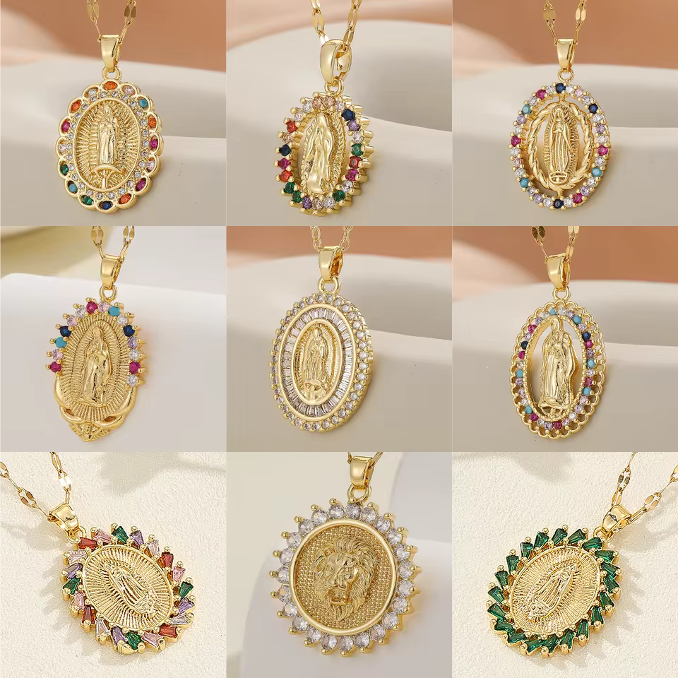 Santa Maria Zircon Pendant Necklace – Colorful Religious Fashion