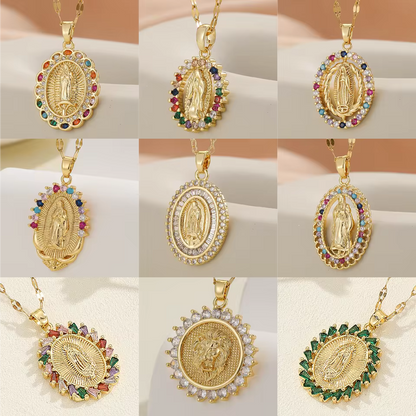 Santa Maria Zircon Pendant Necklace – Colorful Religious Fashion