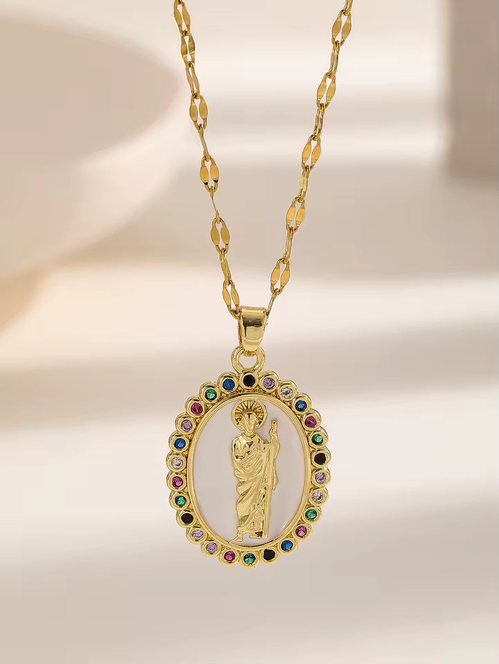 Santa Maria Zircon Pendant Necklace – Colorful Religious Fashion