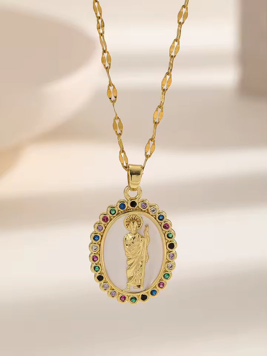 Santa Maria Zircon Pendant Necklace – Colorful Religious Fashion