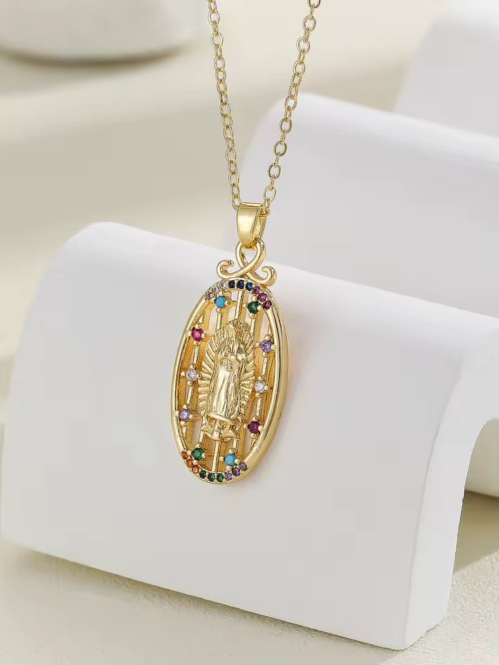 Santa Maria Zircon Pendant Necklace – Colorful Religious Fashion