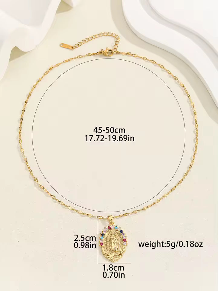 Santa Maria Zircon Pendant Necklace – Colorful Religious Fashion