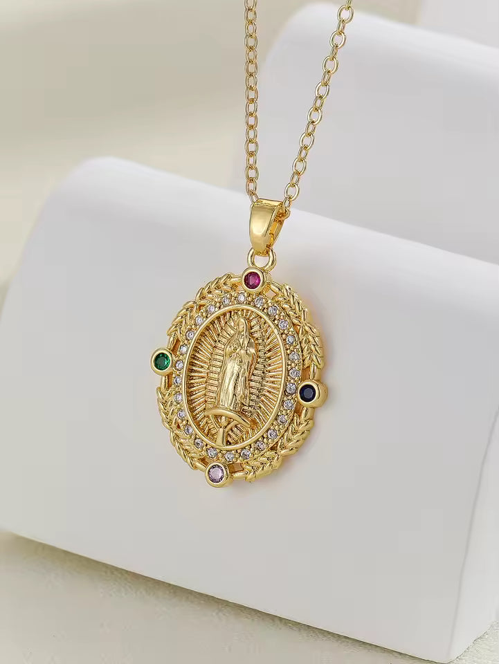 Santa Maria Zircon Pendant Necklace – Colorful Religious Fashion
