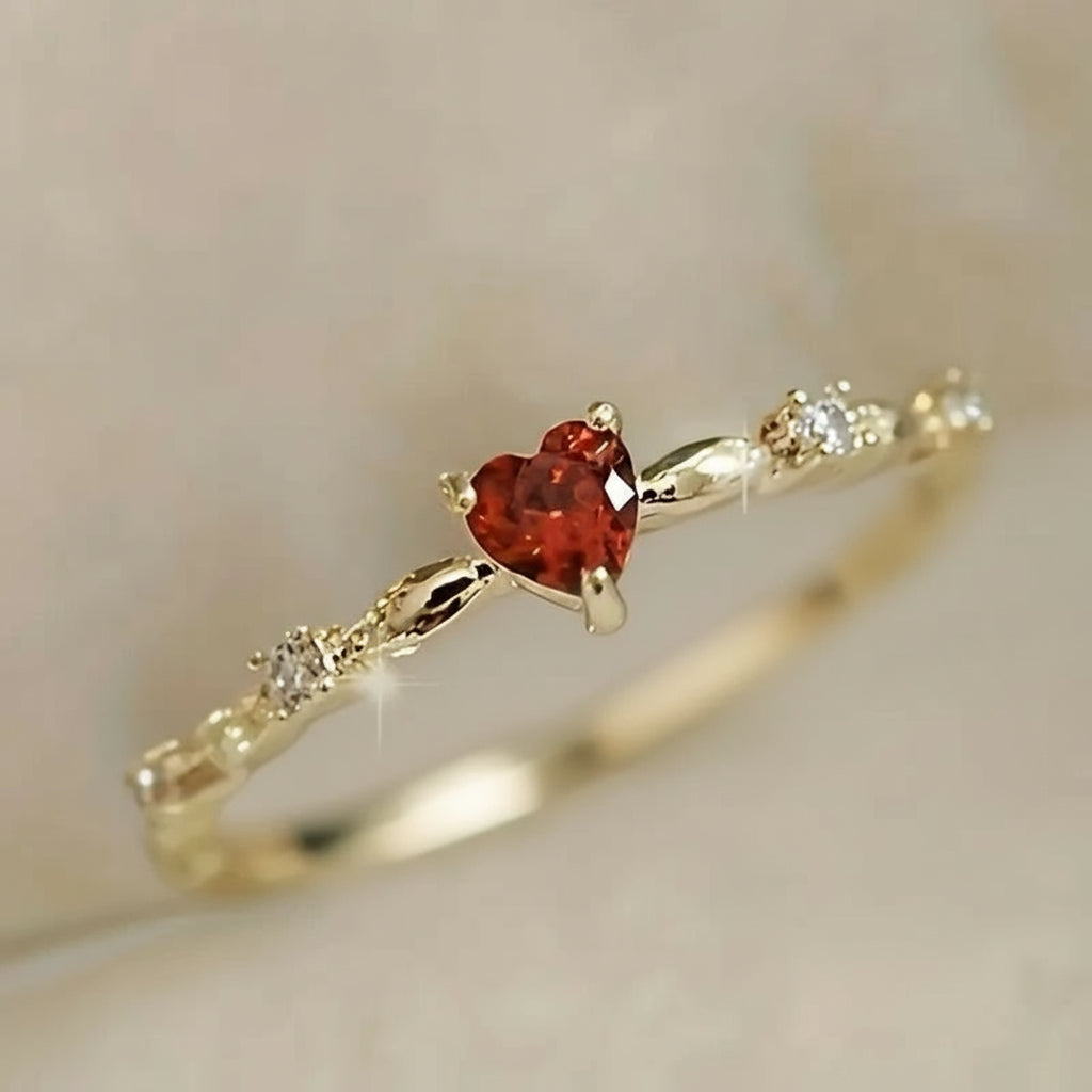 Sterling Silver Red Heart Engagement Ring