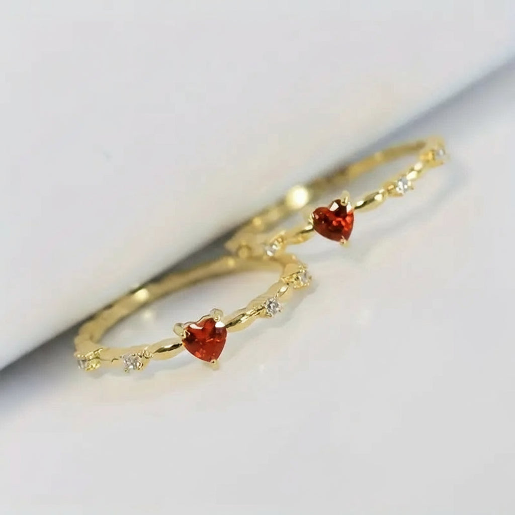 Sterling Silver Red Heart Engagement Ring