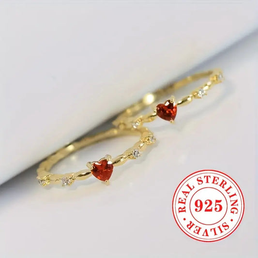 Sterling Silver Red Heart Engagement Ring