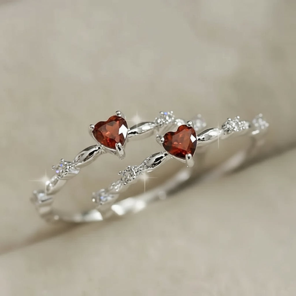 Sterling Silver Red Heart Engagement Ring