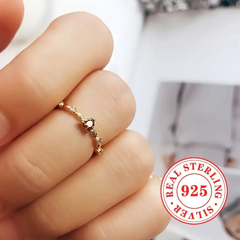 Sterling Silver Red Heart Engagement Ring