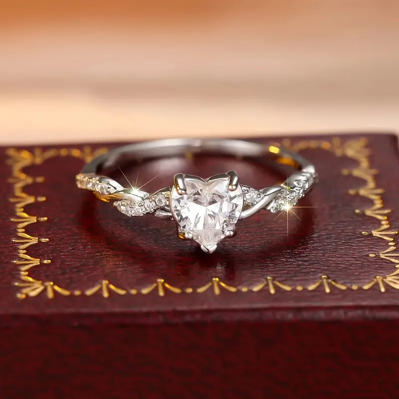 Sterling Silver Heart Twisted Ring – Cubic Zirconia Engagement Jewellery