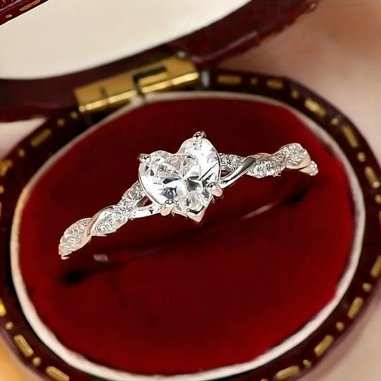 Sterling Silver Heart Twisted Ring – Cubic Zirconia Engagement Jewellery