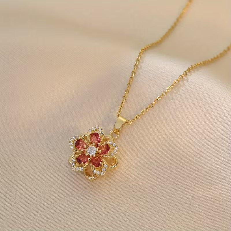 Zirconia Flower Necklace – Rotatable Cherry Blossom Design
