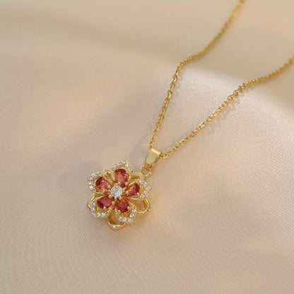 Zirconia Flower Necklace – Rotatable Cherry Blossom Design