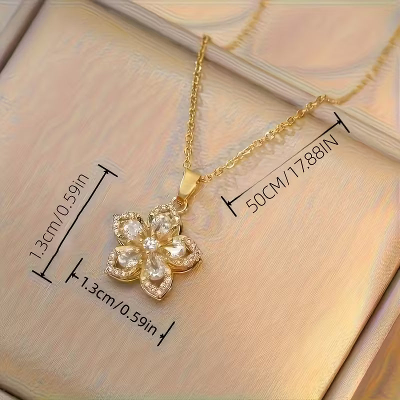 Zirconia Flower Necklace – Rotatable Cherry Blossom Design