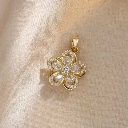 Zirconia Flower Necklace – Rotatable Cherry Blossom Design