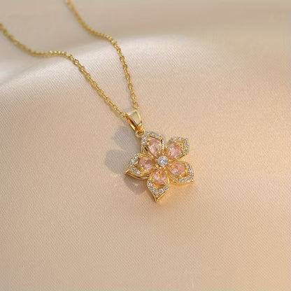 Zirconia Flower Necklace – Rotatable Cherry Blossom Design
