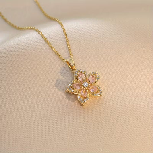 Zirconia Flower Necklace – Rotatable Cherry Blossom Design