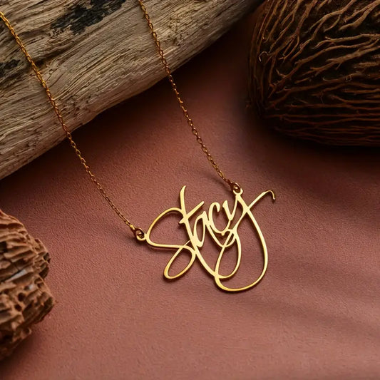 Personalized Golden Name Necklace –  Cursive Pendant