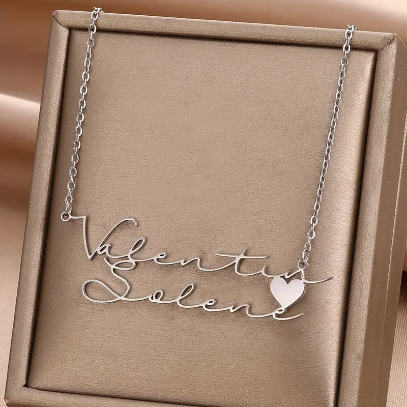 Golden Name Pendant Necklace with Heart – Personalized Valentine’s Day Gift for Women