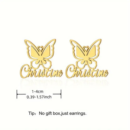 Personalized Butterfly Name Stud Earrings – 18K Gold Plated